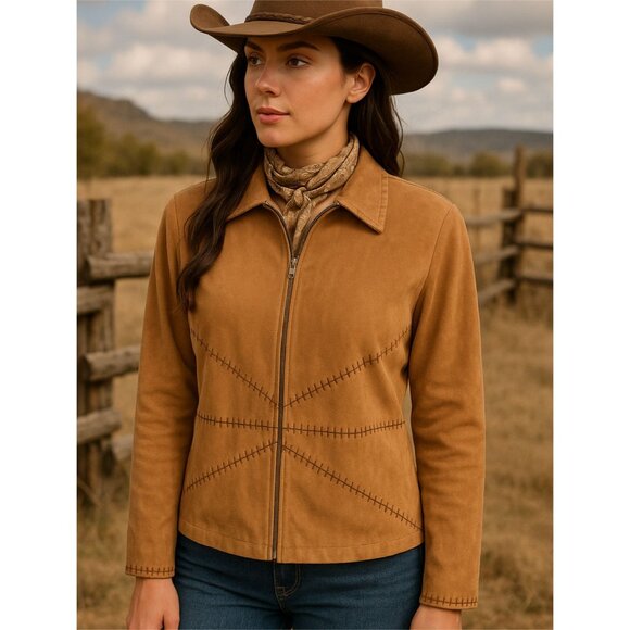 Norton McNaughton Women's Tan Zip Front Jacket Stretch Polyester Blend Size 14 - Picture 1 of 8